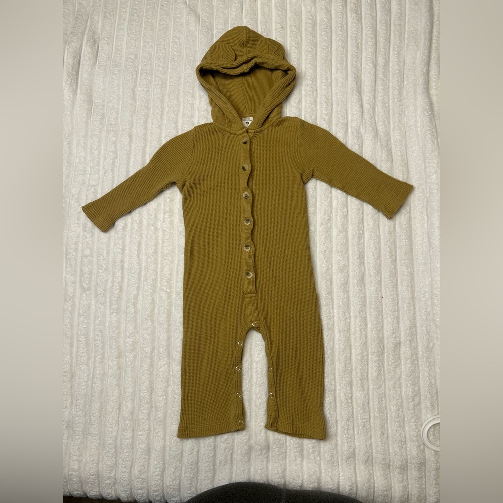 kate quinn Khaki Green Hooded Footie with ear flaps